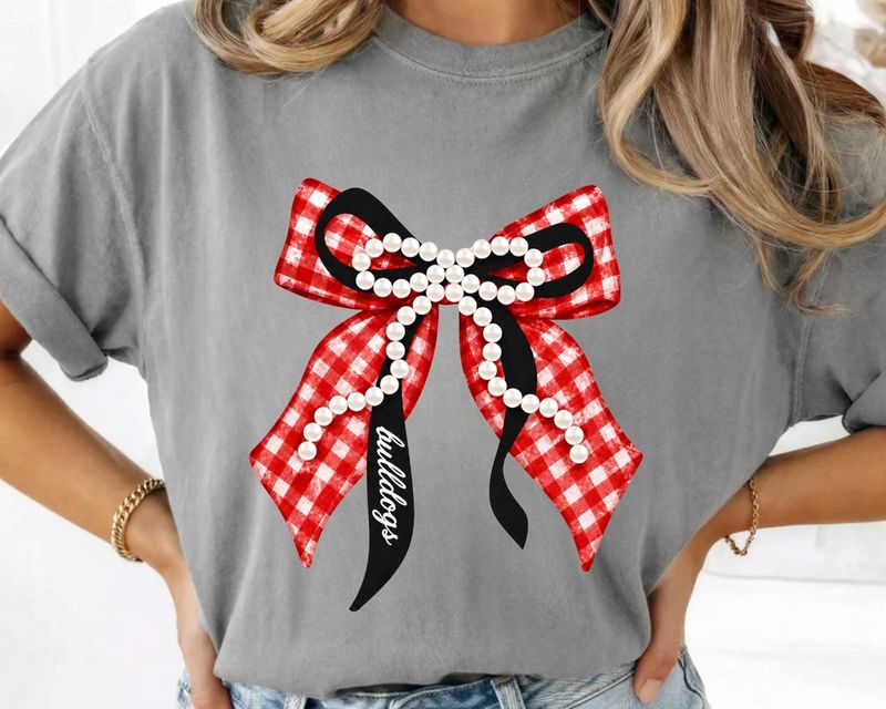 Gingham Bulldog Bow Tee