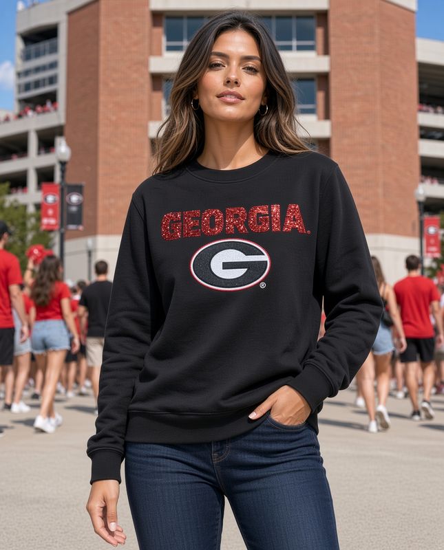 Georgia Bulldogs Sweatshirt- Ladies Black w/ Sequin