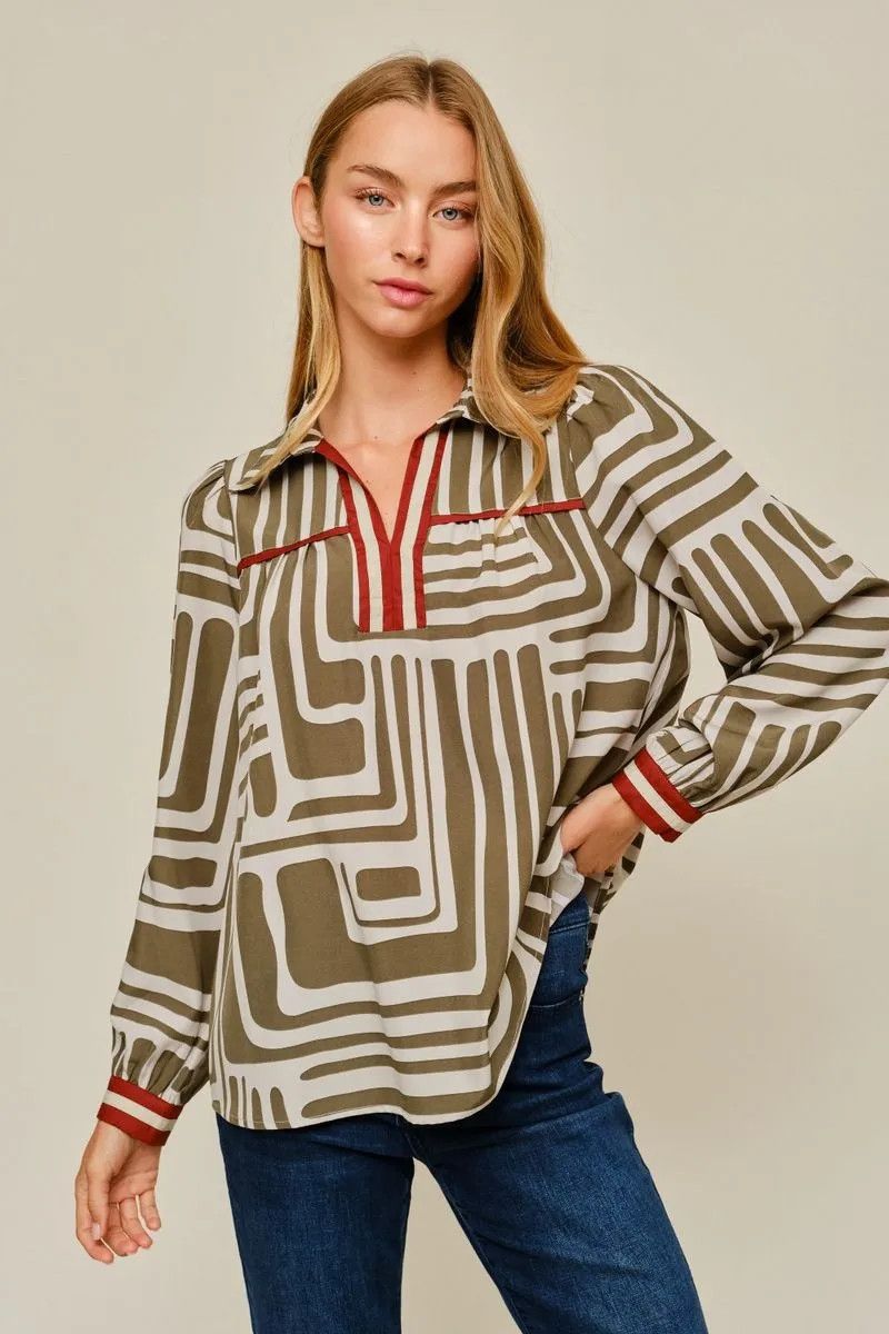 Geo Print Woven Blouse