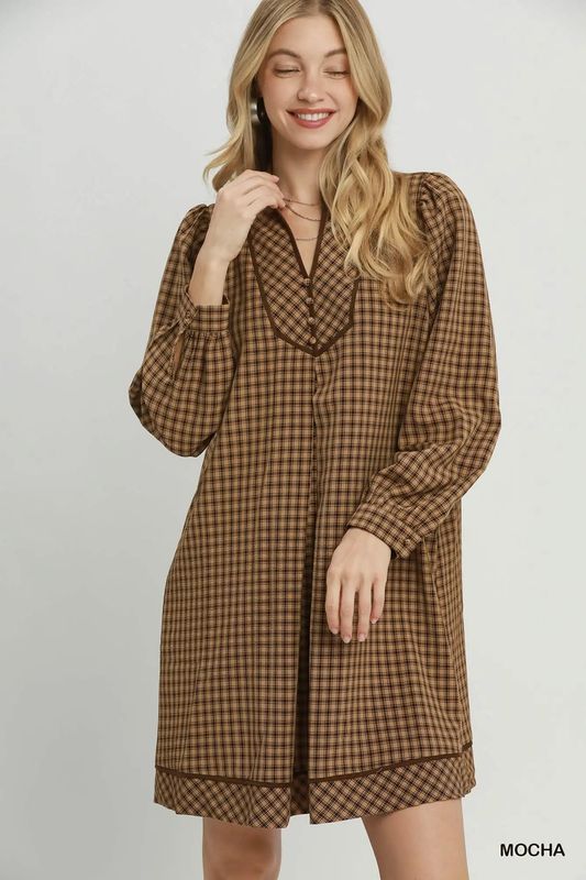 Plaid Long Sleeve Shift Dress