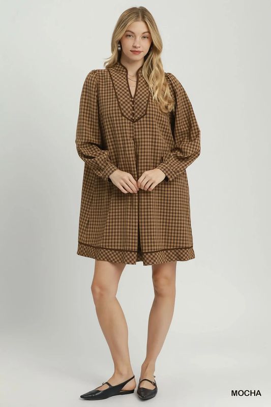 Plaid Long Sleeve Shift Dress