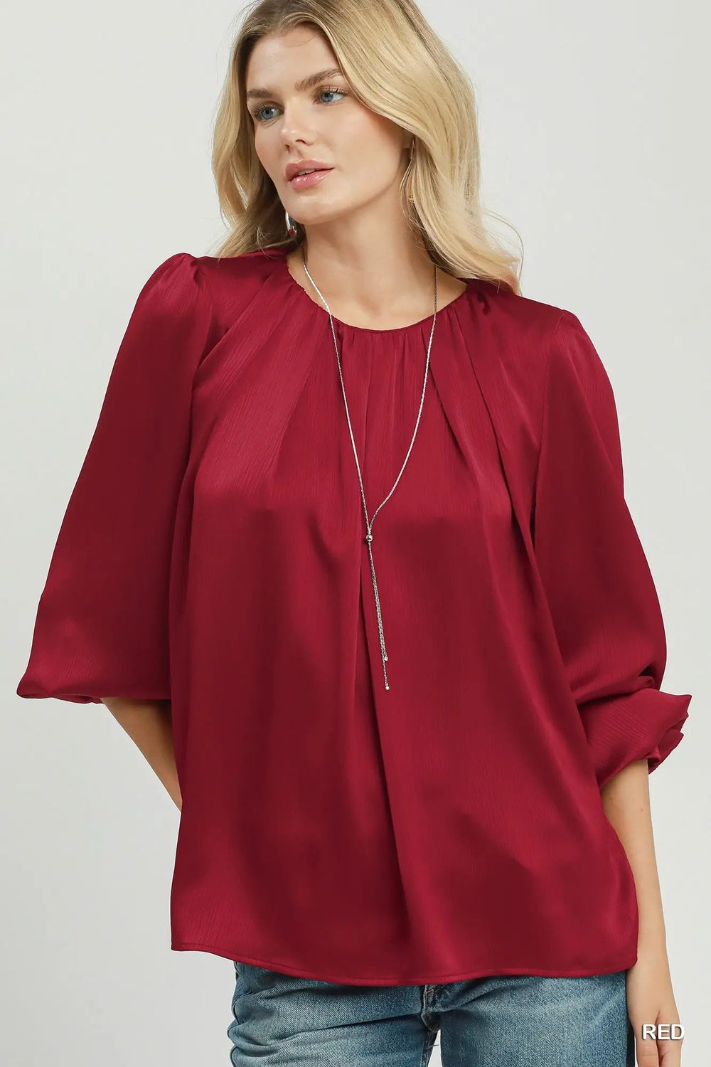 Pleated Balloon Sleeve Blouse
