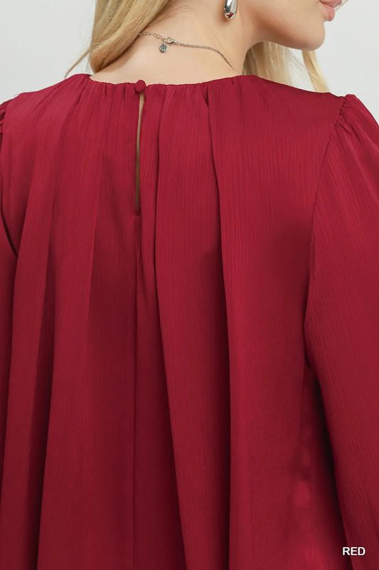 Pleated Balloon Sleeve Blouse