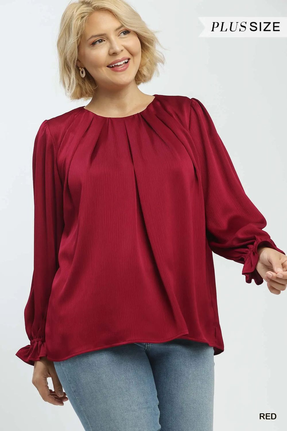 Plus Pleated Balloon Sleeve Blouse