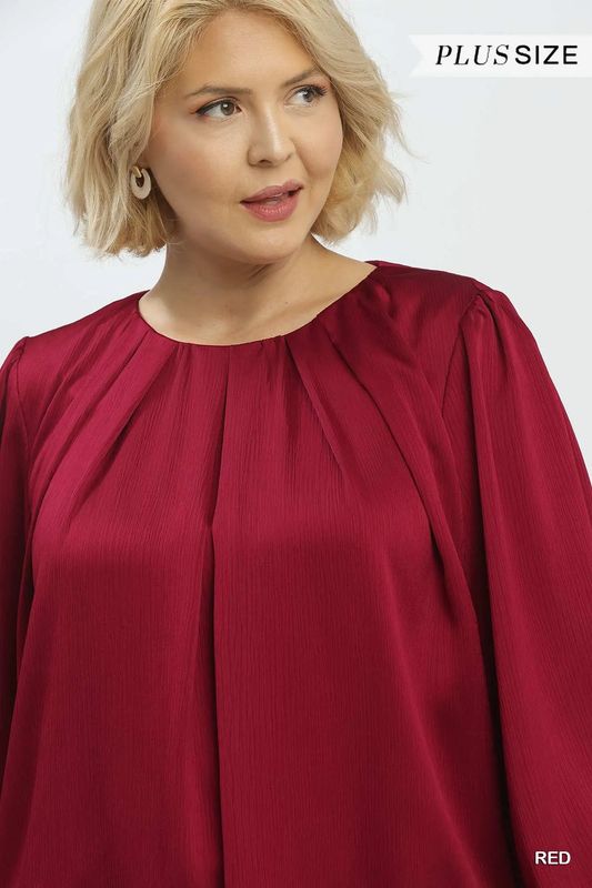 Plus Pleated Balloon Sleeve Blouse