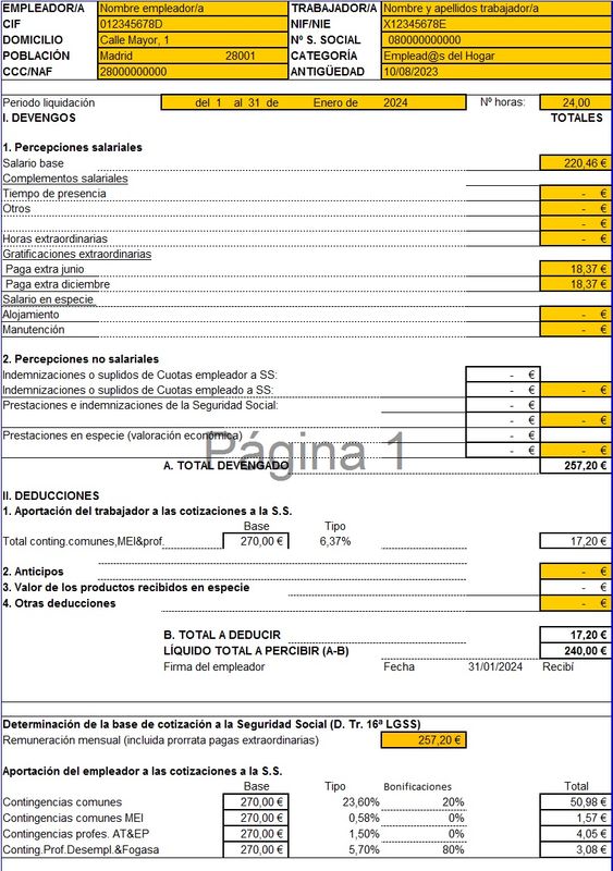 Paquete Nóminas Empleo de Hogar.