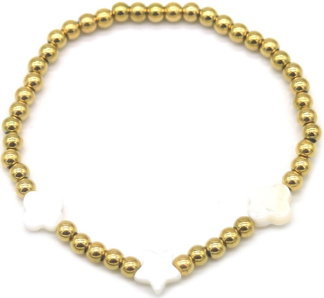 goud bolletjes armband met klavers en ster