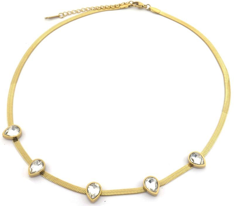 S. Steel Necklace Drops CZ White