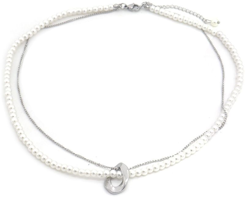 S. Steel Necklace Pearls