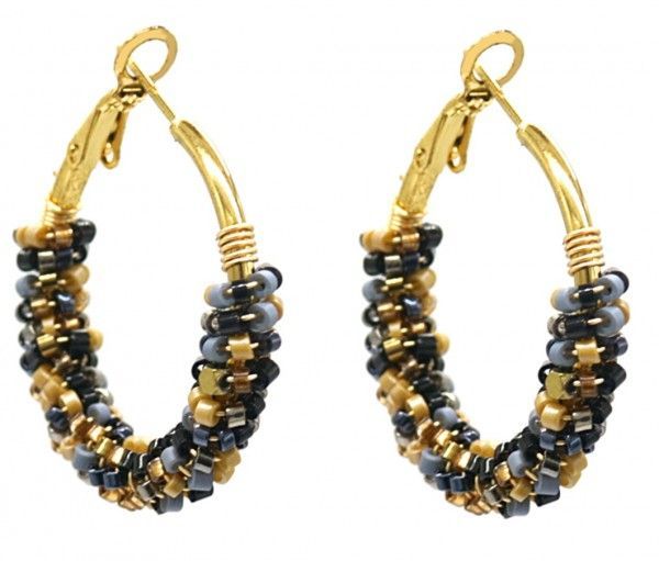 Steel Earrings Glassbeads 3.5cm Black