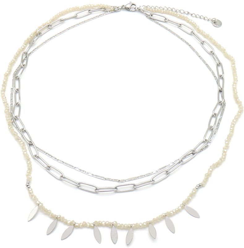 S.Steel Necklace Layered with Glass Stones
