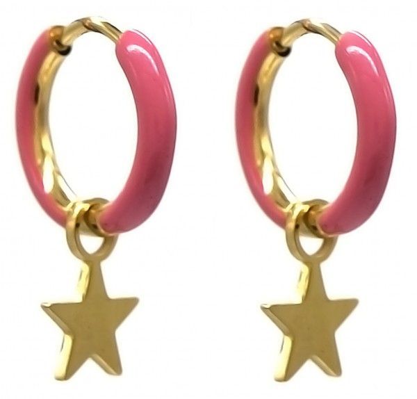 S. Steel Earrings Star Pink