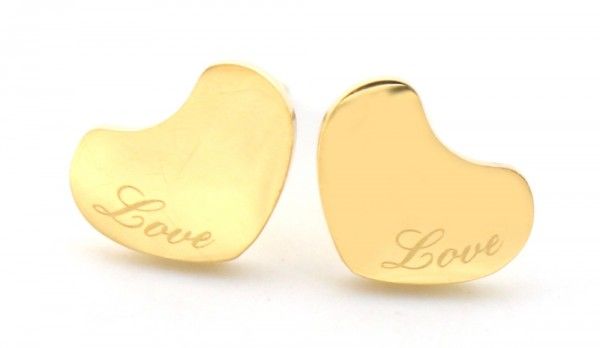 Stainless Steel Earrings Heart Love 10mm Gold