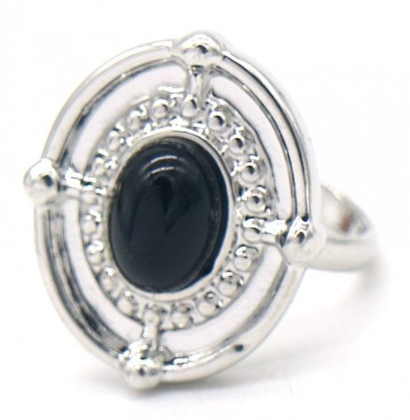 Adjustable Ring with Black Stone Silver