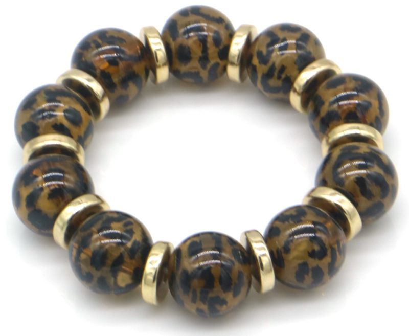 Elastic Bracelet 16mm Beads Leopard