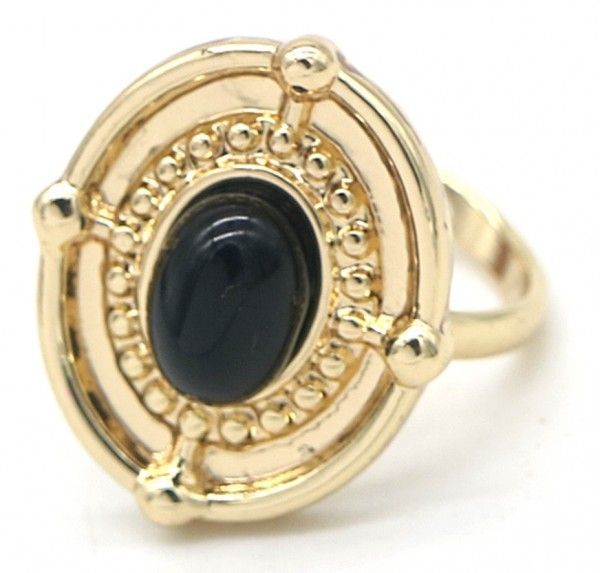 Adjustable Ring with Black Stone Gold