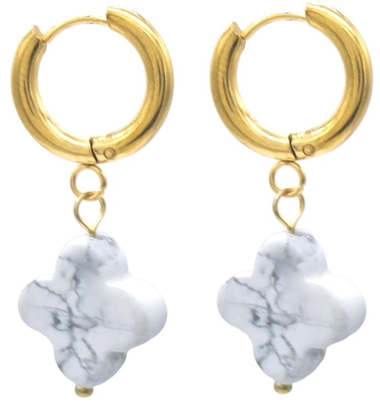 S. Steel Earring Stone Clover 3cm White