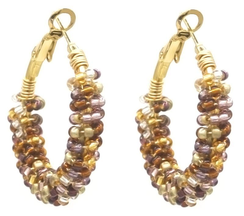 S. Steel Earrings Glassbeads 3.5cm Brown