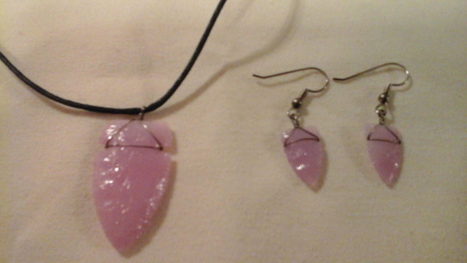 Arrowhead Necklace with matching Earrings ( Pink Quartz)  Native American Style Handmade in USA