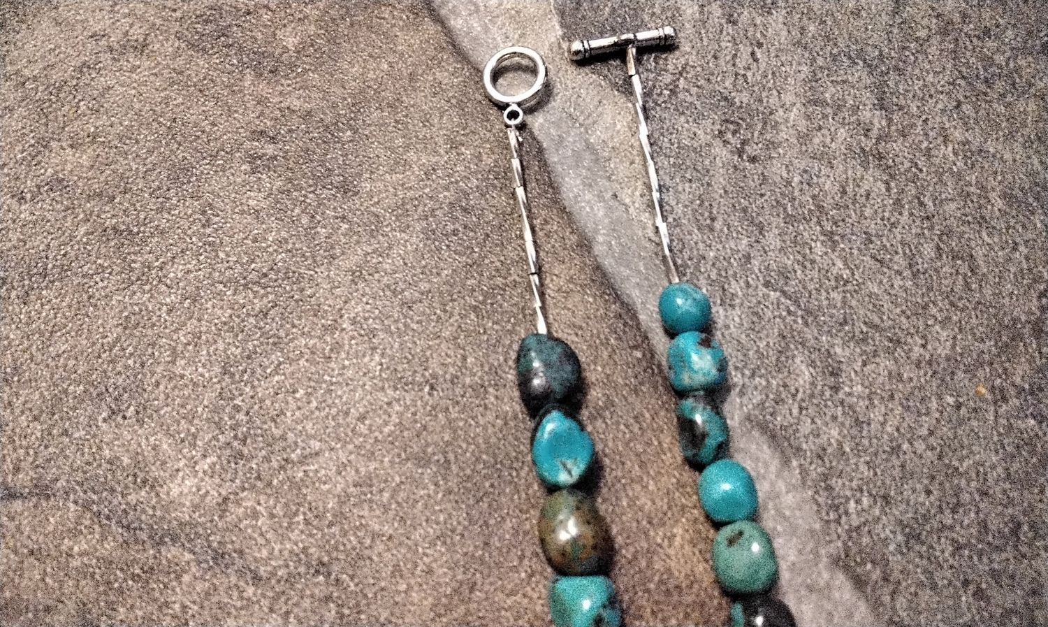 Turquoise Nugget Bead Necklace Handmade In USA Native American Style Lot# 36 Nugget