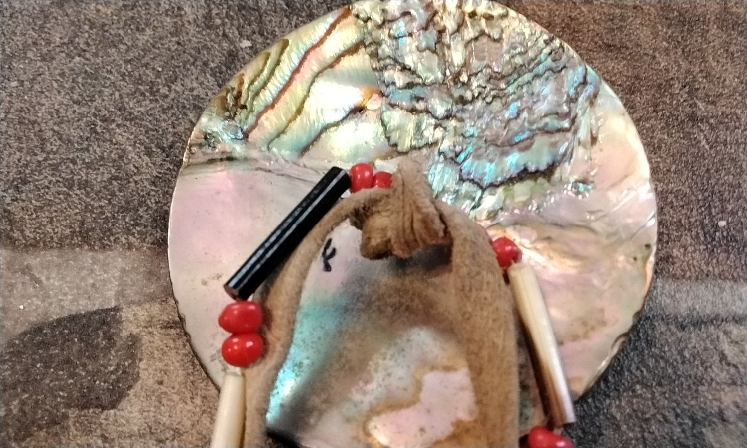 Abalone Jumbo 3&quot; Shell Disc Hair Tie. Native American Style