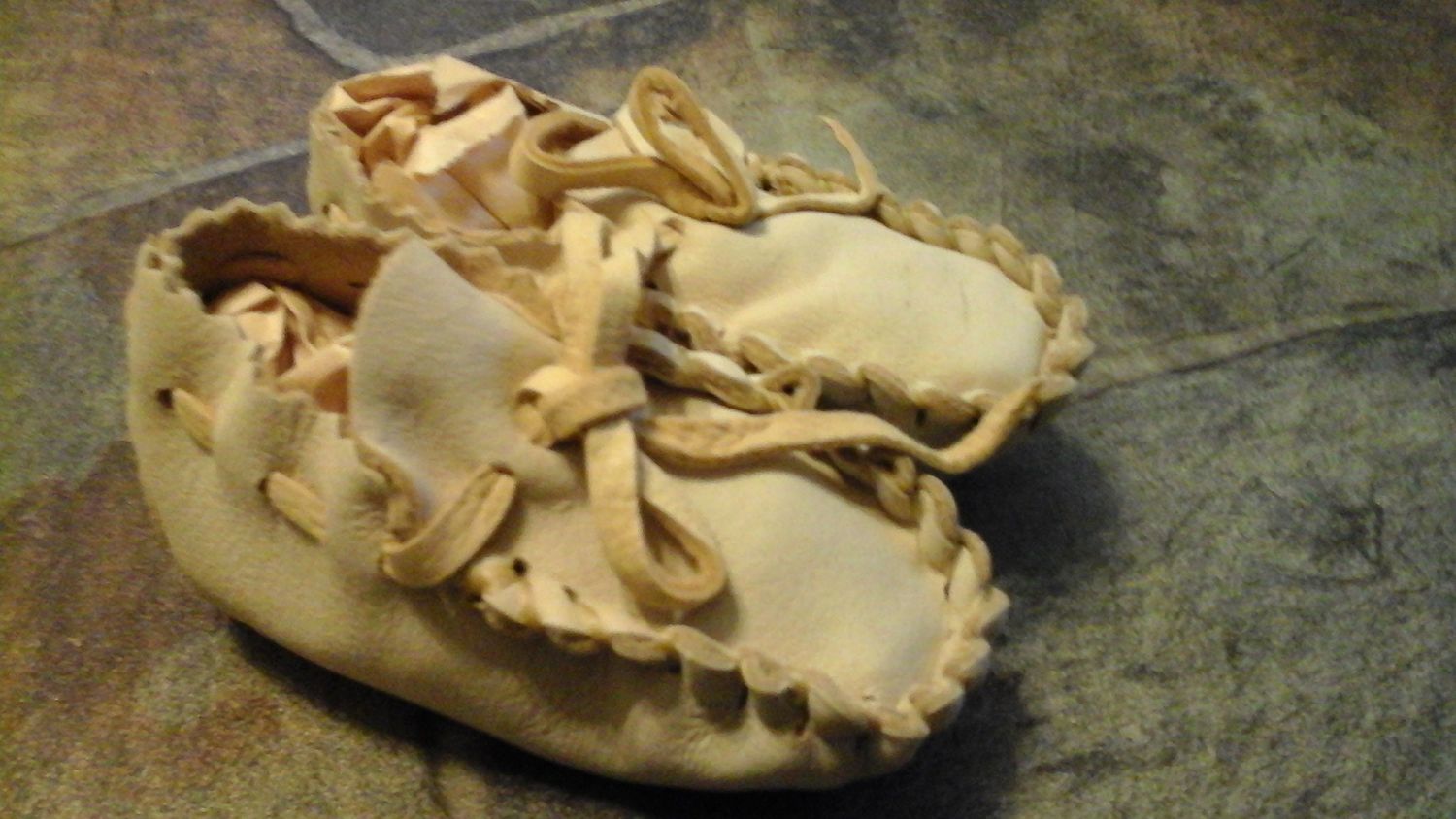 Baby Moccasins Soft Buckskin Deer Leather Cream Color Native American Style Handmade In USA