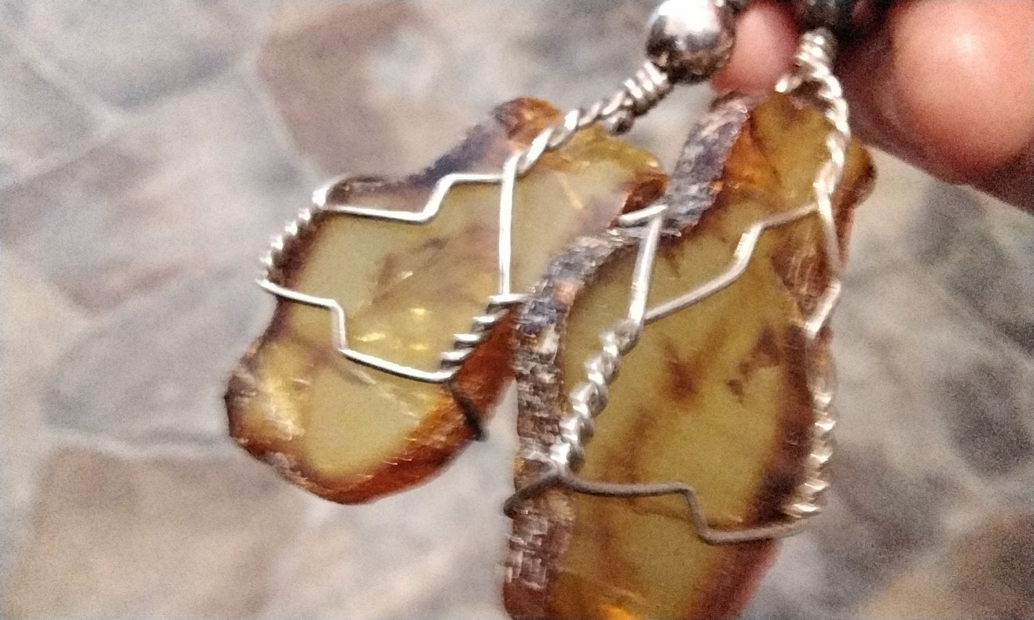 Amber Pendent Wire Wrapped In Sterling Silver  For 1