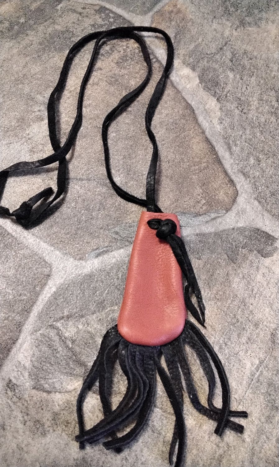 Native American Medicine Pouch/Soft Leather/Drawstring With Fringe  For 1 Handmade In USA Lot#Red &amp; Black