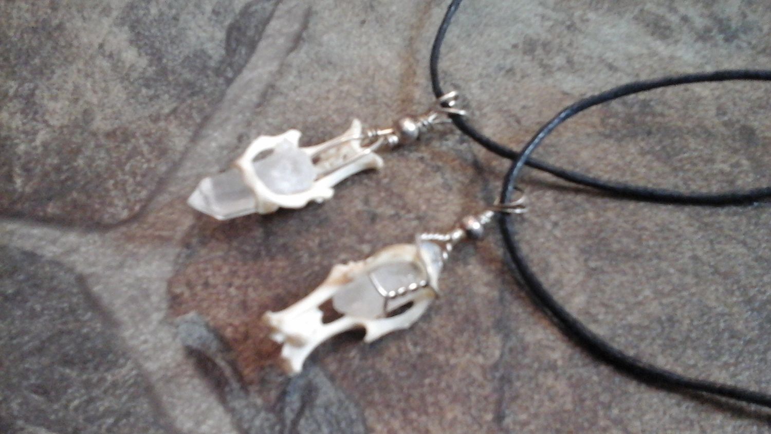Bat Pelvis Bone Necklace Sterling Silver Wrapped With A Clear Quartz Crystal For 1