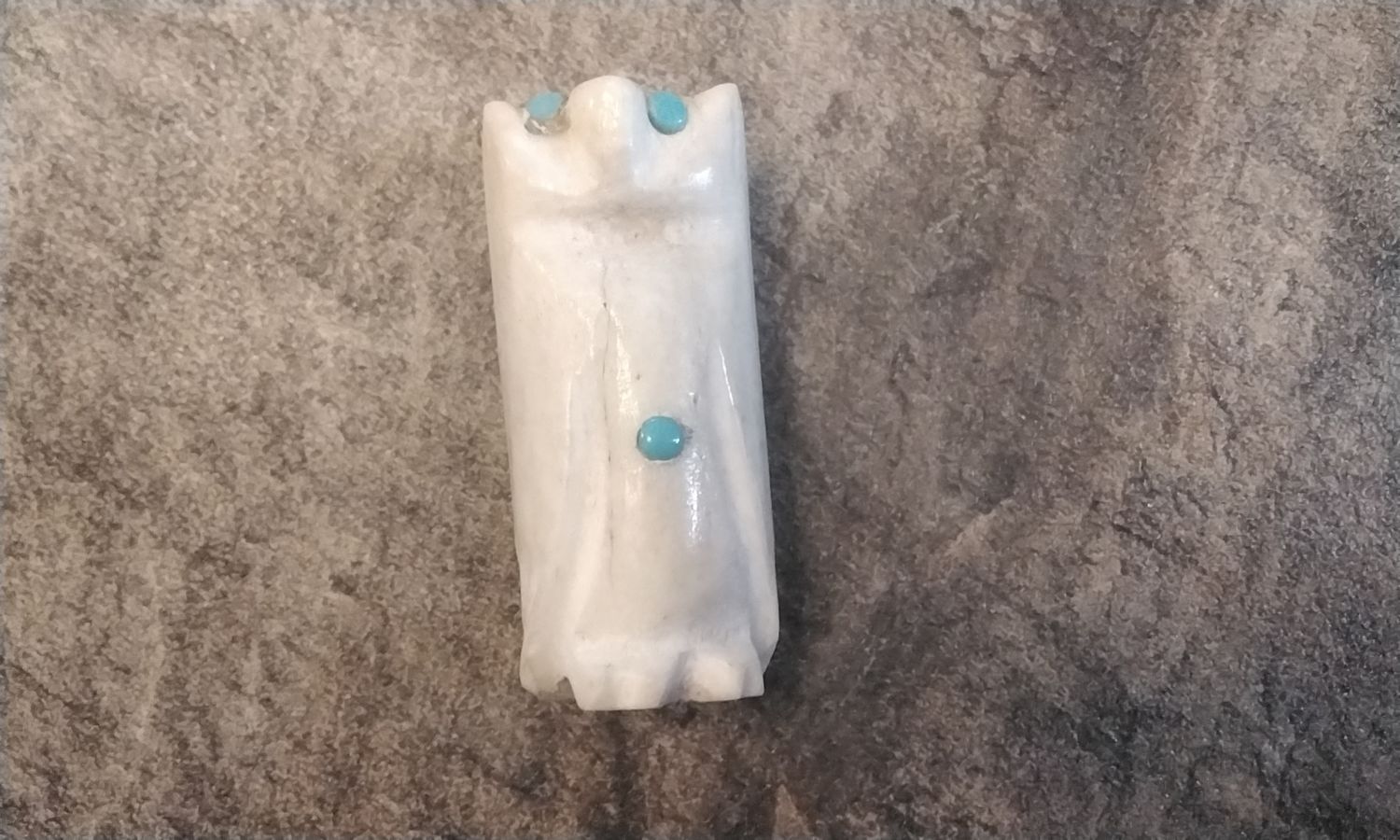Owl Hand Carved Out Of Deer Horn With Turquoise Fetish Effigy Made In Mn. USA