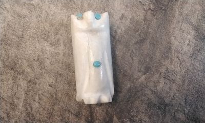Owl Hand Carved Out Of Deer Horn With Turquoise Fetish Effigy Made In Mn. USA