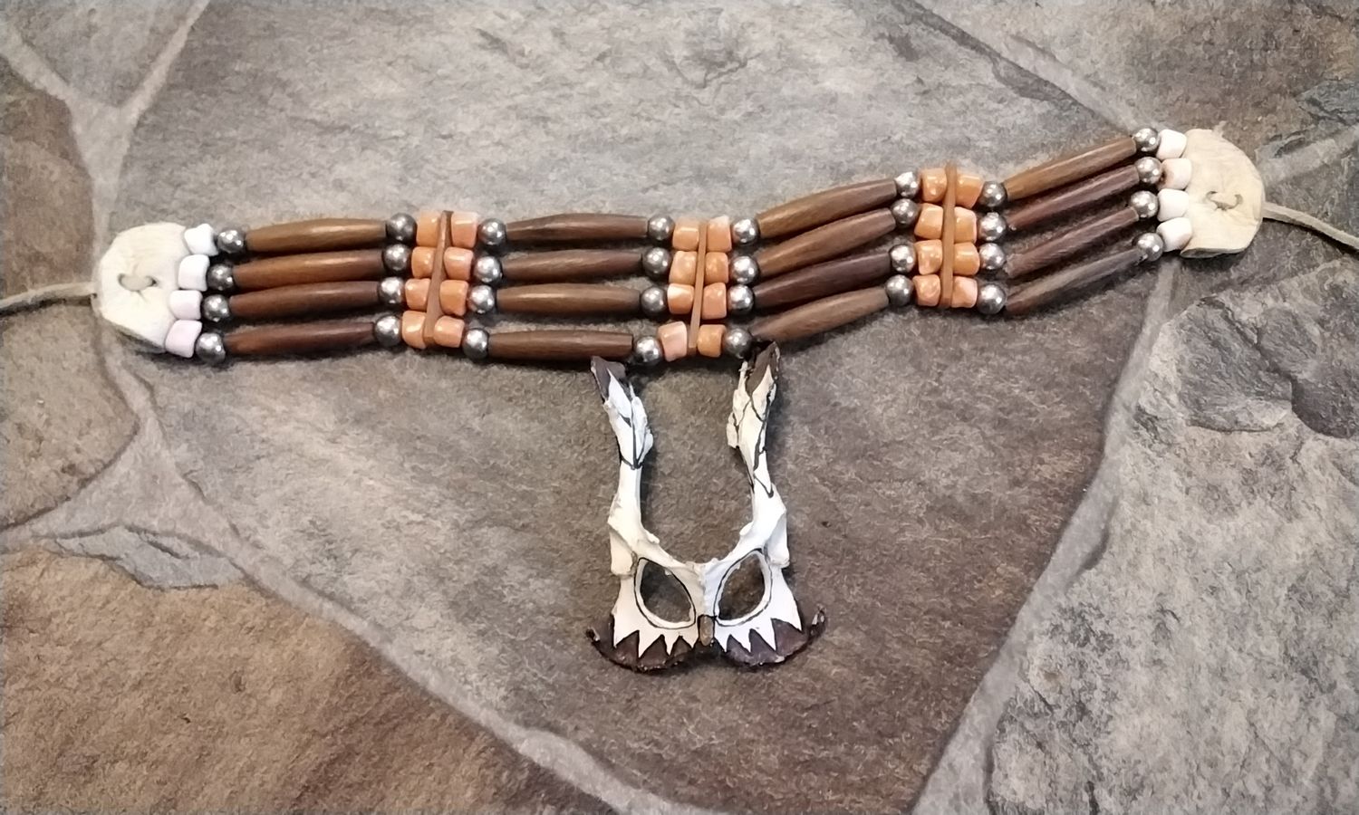 Bobcat Pelvis Bone Made Into A Native American Style Choker Necklace  Handmade In Fla. USA