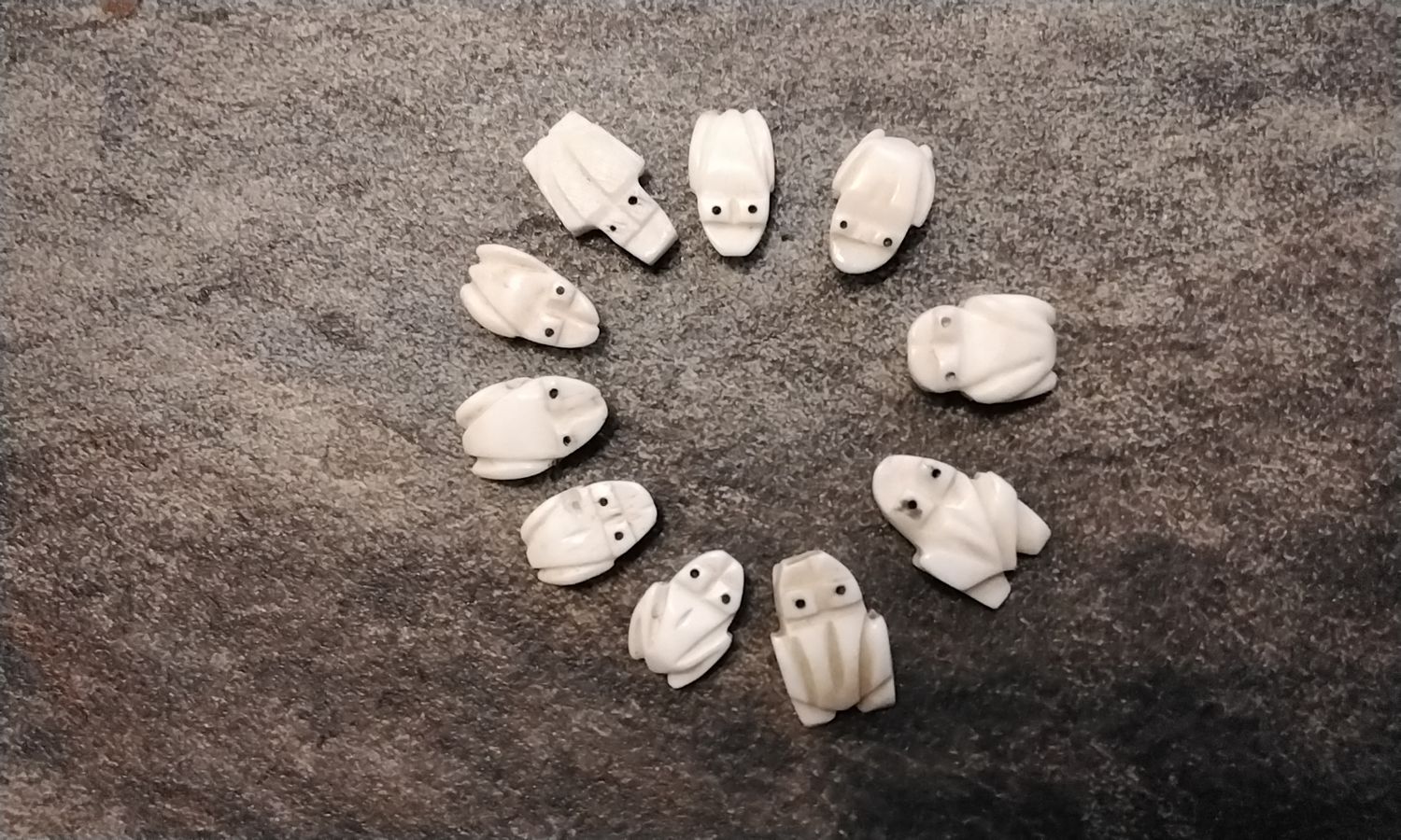 Frog Fetish Beads For 2 Med. Carved out of Buffalo Bone