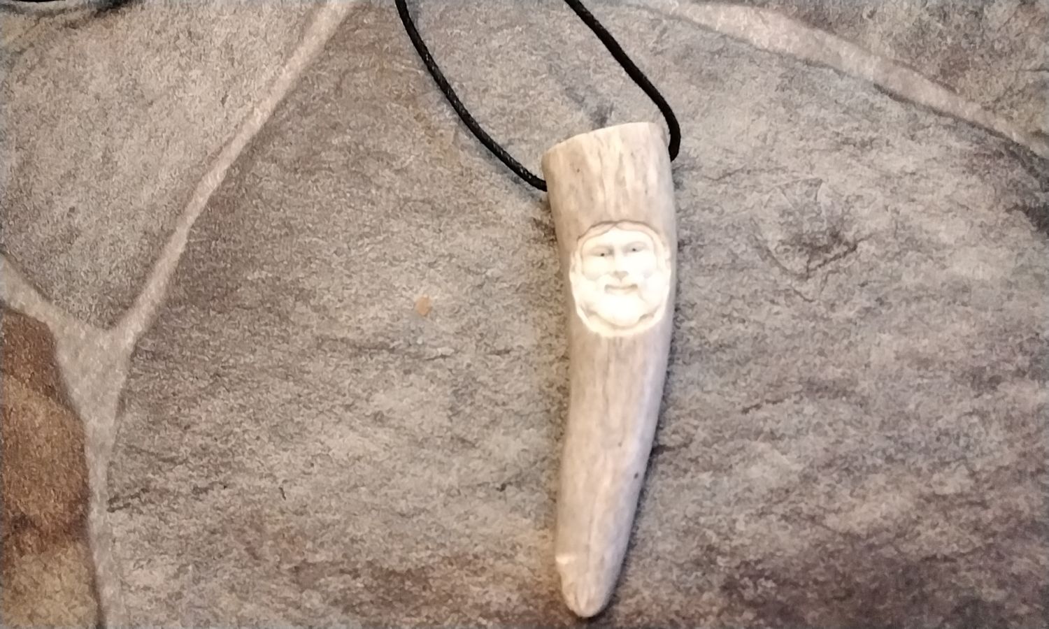 Mountain Man Face Carved Deer Antler Tip Necklace