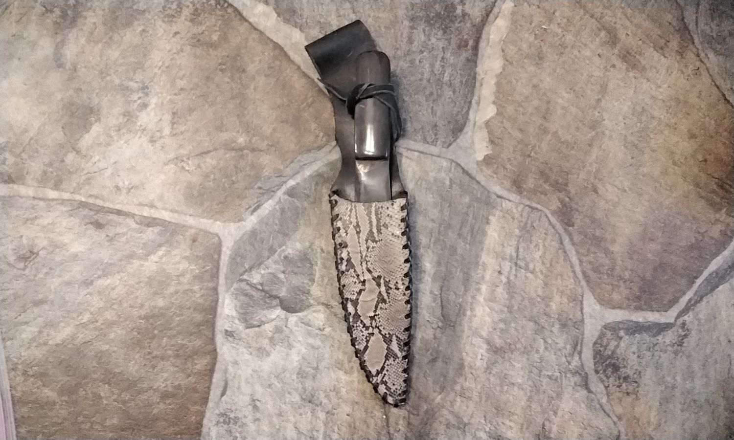 Native American Style Buffalo Horn Knife With Python Snake Skin Knife Sheath Handmade In USA #P2