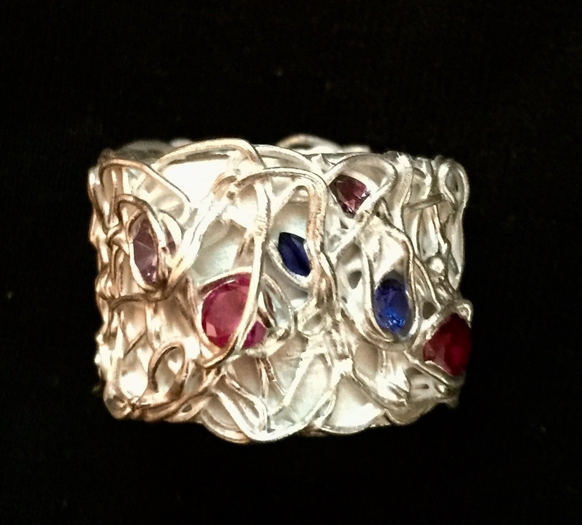 Silber 999 mit farbigen Zirkonia Grösse ca. 54