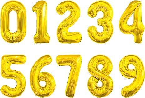 Number Foil Balloons - 16&quot; AIR FILL ONLY, Colour: Gold, Style: 0