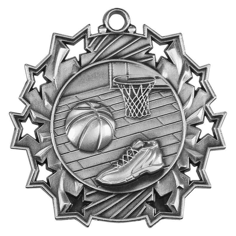 2 1/4" Basketball Ten Star Medal