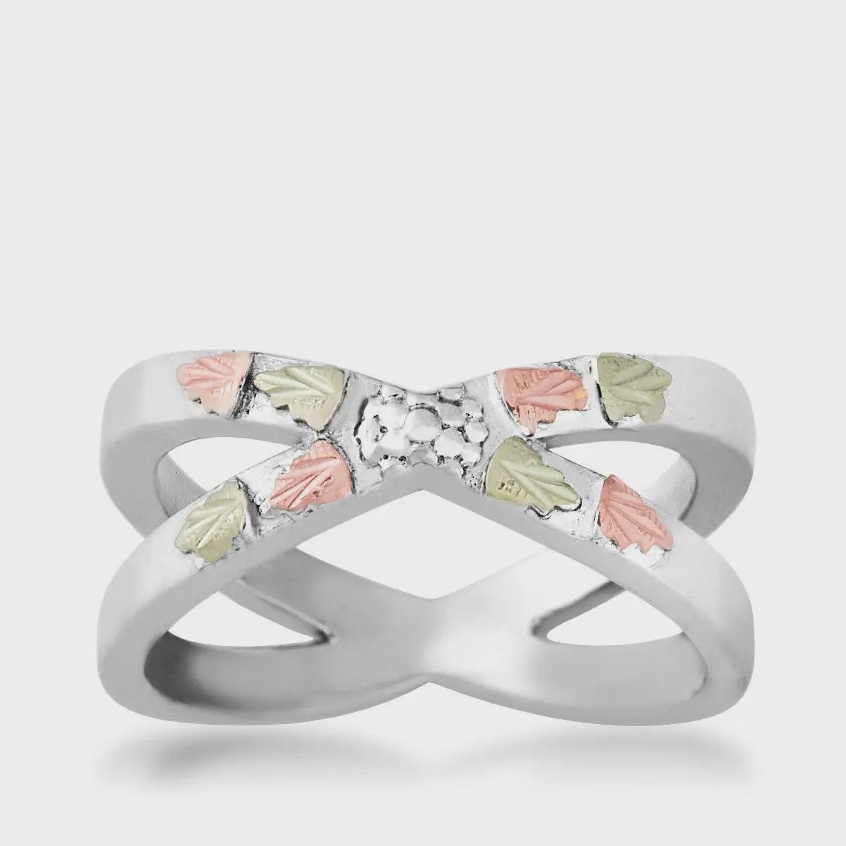 Mt. Rushmore Black Hills Gold X Leaf Ring in Sterling Silver
