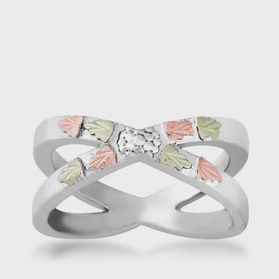 Mt. Rushmore Black Hills Gold X Leaf Ring in Sterling Silver