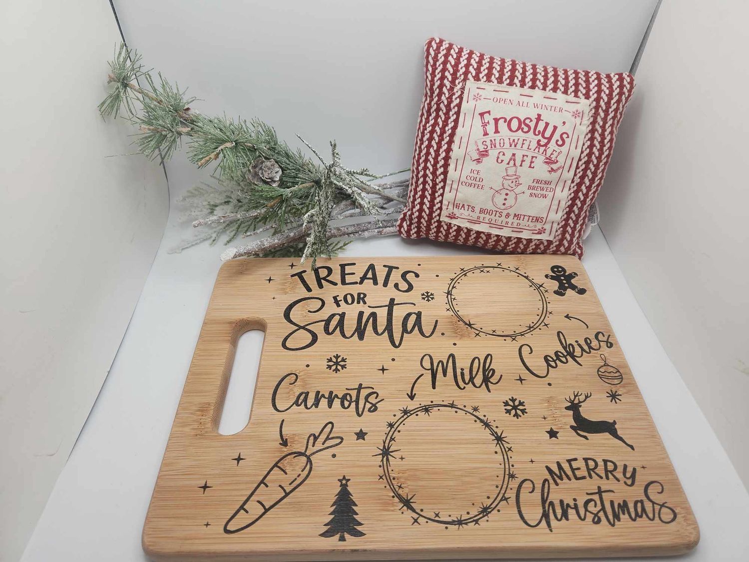 Bamboo Cutting Board with Handle, Style: Christmas Santa's Treat Board