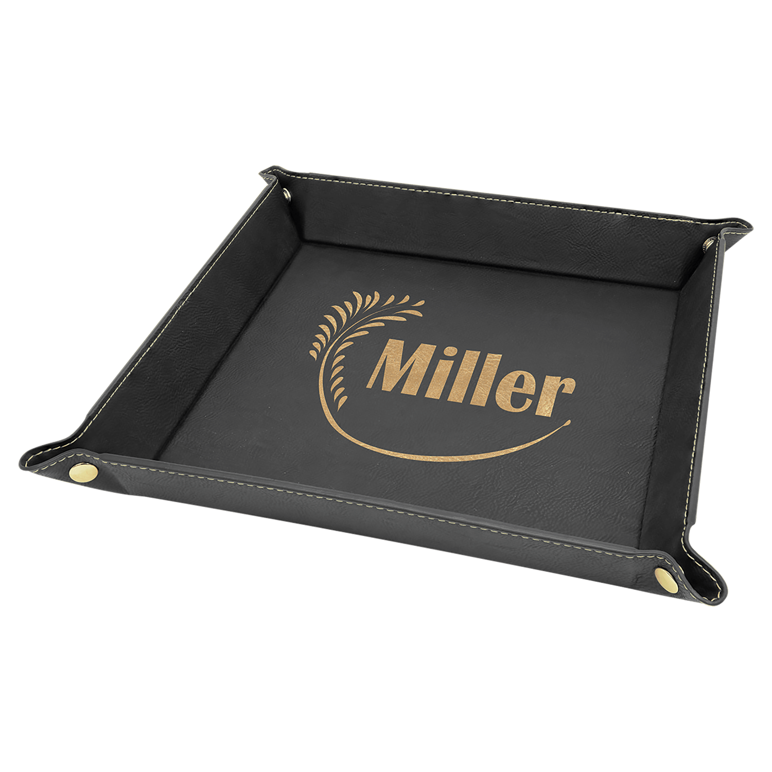 Laserable Leatherette Snap Up Tray with Gold Snaps - Dice Board, Style: Black/Gold