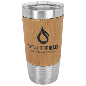 20 oz Leatherette Polar Camel Tumbler, Style: Silver/Bamboo