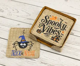 4" x 4" Sublimatable Burlap Square 6-Coaster Set
