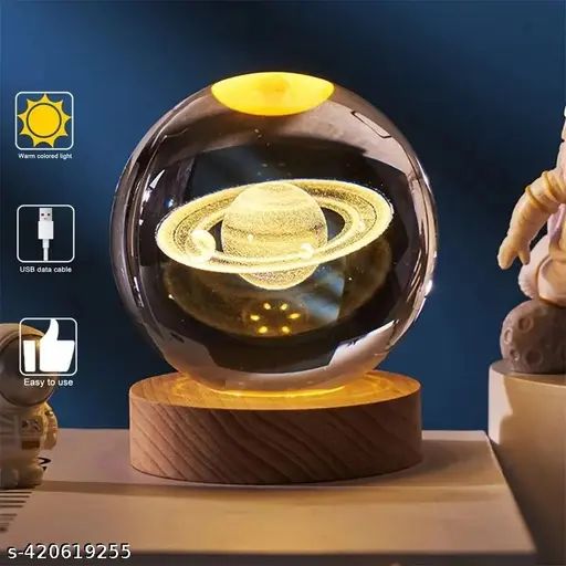 Saturn Night Light - 3D Glass Globe