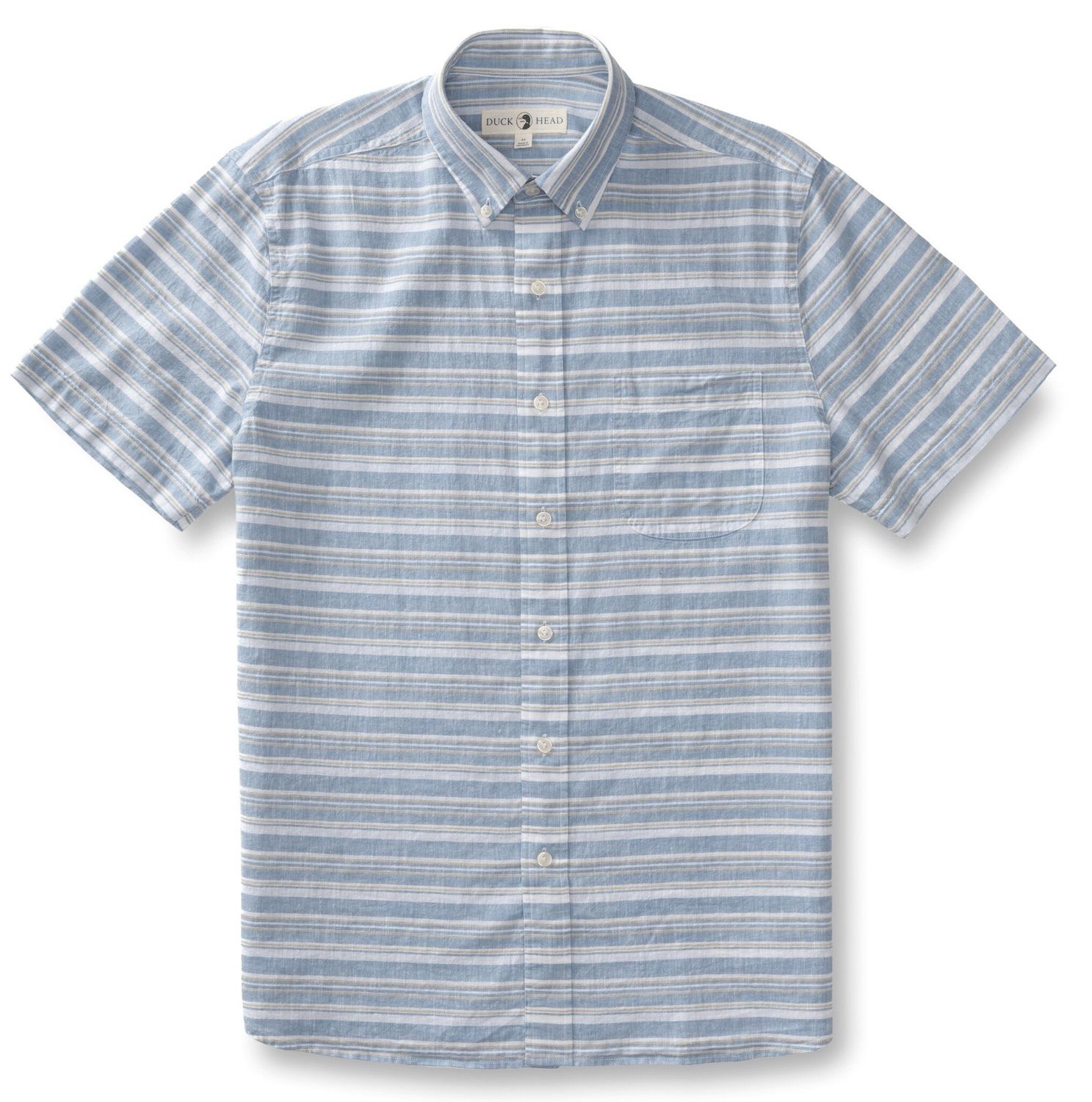 SS Linen Cotton Oxford Woodruff Stripe Lure Blue