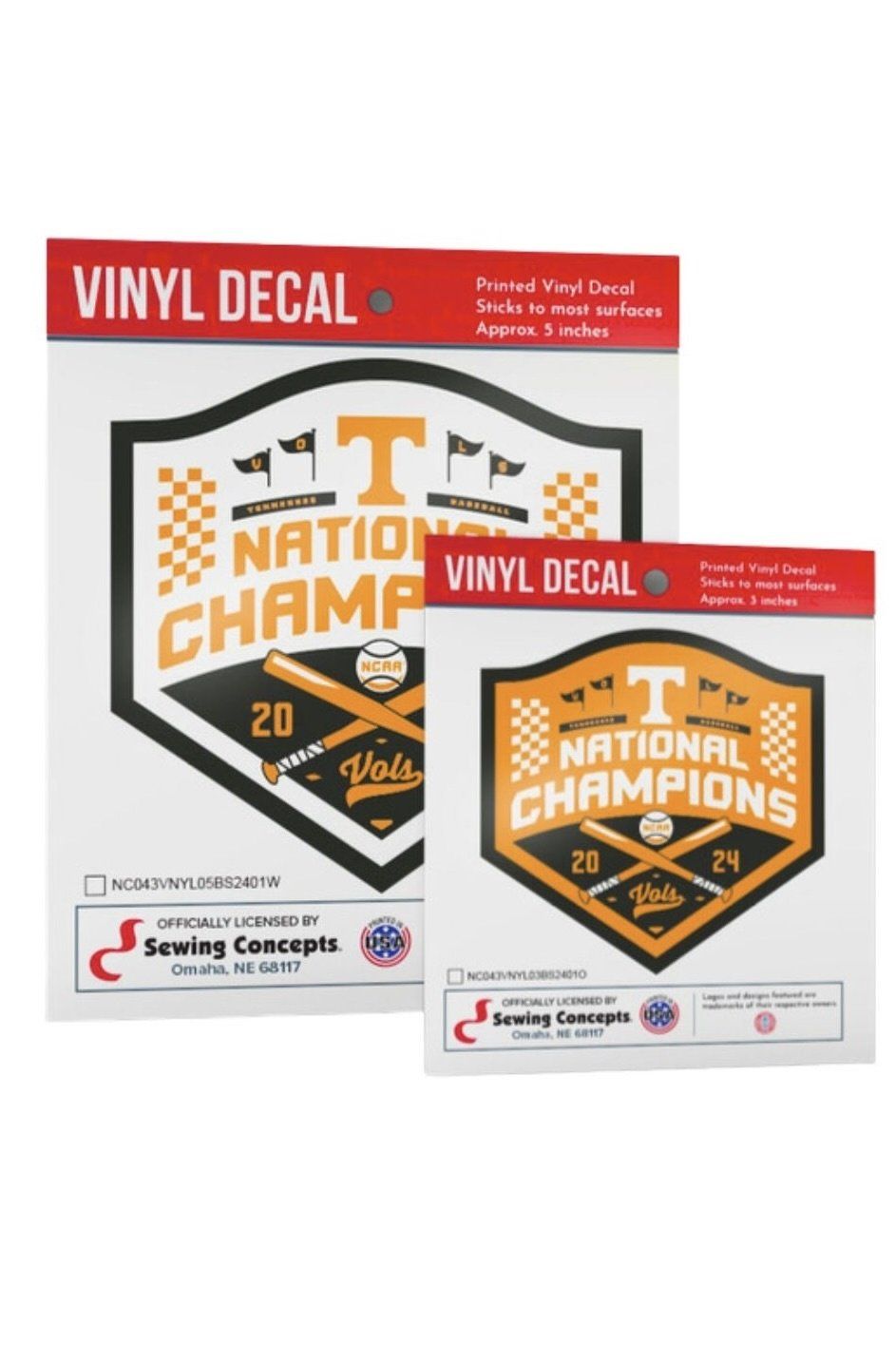 Tennessee National Champs 3&quot; Vinyl Decals