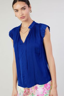 Molly Pleated Blouse, Color: Cobalt, Size: XS