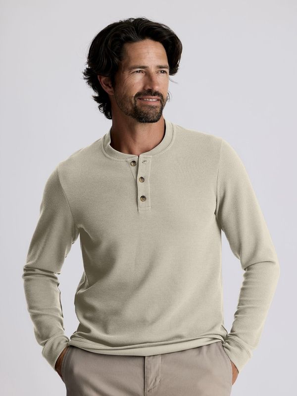 Men&#39;s Waffle Long Sleeve Henley, Color: Sandstone, Size: L