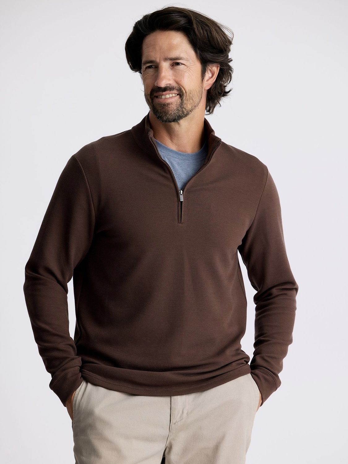 Men&#39;s Waffle Quarter Zip, Color: Chestnut, Size: S